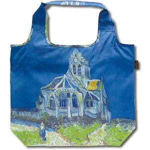 バッグ 名画クーラーエコバッグ(ゴッホ「オーヴェルの教会」) ゆうパケット 軽量 折り畳み 保冷 内ポケット マチ付 大容量 肩掛け 軽い ファスナー付 ギフト かばん プレゼント 買い物 バ
