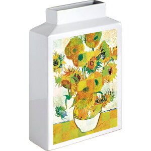 【抽選ポイント100%バック】花瓶 名画モザイクアートシリーズ 〜アートベース〜(タテ)「ゴッホ(ひまわり)」 花器 インテリア おしゃれ スクエア 四角 陶器 絵 プリント