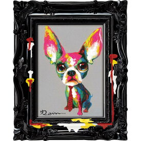 【スーパーSALE10％OFF】絵画 オイル ペイント アート 〜ペンキ デコフレーム シリーズ〜「ビッグイヤー ドッグ」 犬 動物 壁掛け 額付き 油絵 カラフル ギフト おしゃれ かわいい インテリア リビング 玄関 プレゼント 部屋に飾る Sサイズ