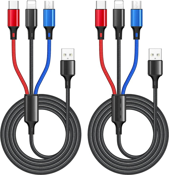 楽天市場】3in1 充電ケーブル 1.2m 2本セット iPhone Type-C Micro USB 