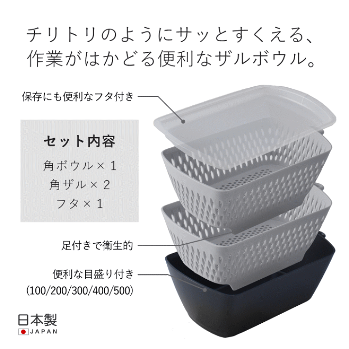 楽天市場】ボウル ザル セット 四角 日本製 電子レンジ 食洗機