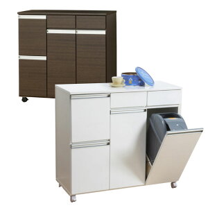 4分別ゴミ箱 ダイニングダストボックス4D 23715 23713 キッチンカウンター ホワイト ブラウン 台所用ごみ箱 家具調 スタイリッシュなゴミ箱 キッチン 分別くず入れ ストッパー付きキャスター