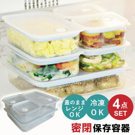 ＼本日ポイントUP／保存容器 4点 セット プラスチック 密閉 耐熱 四角 日本製 電子レンジ 食洗機 冷蔵 冷凍 弁当箱 お弁当箱 つくおき 作り置き 保存 密閉力アップ おかず ごはん ご飯 シンプル ふた 耐熱容器 耐熱皿 EC-4SET