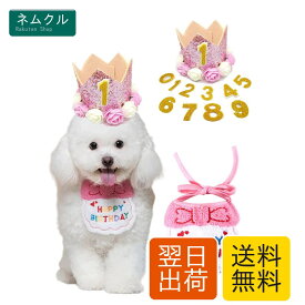 YFFSFDC 犬 猫 誕生日帽子 happy birthday バンダナ よだれかけ 数字付き 2点セット 蝶ネクタイ スタイ 猫 タオル かわいい唾液タオル 王冠 飾り付け 犬 誕生日グッズ 小型犬 調節可能 記念日 パーティー飾り(ピンク)