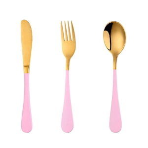 Buyer Star 子供用 ステンレス カトラリーセット ナイフ フォーク スプーン 3点セット キッズ食器 可愛い チタン仕上げ ピンクゴールド … …