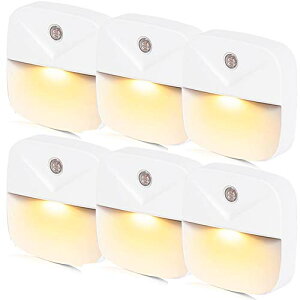 LEDナイトライト足元灯 常夜灯 Miraitech フットライト 明暗センサー コンセント 暖色 電球色眩しくない 寝室/階段/廊下/浴室/暗い部屋等に適用 (暖色6個) PSE取得済み
