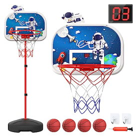 [マラソン期間中ポイント5倍]バスケットゴール EagleStone バスケットボール おもちゃ 自動採点 効果音 3in1遊び方 自立式 高さ調整 ボール4個 壁掛け ドア掛け フック 吸盤付き 室内 屋外兼用 子供用 誕生日プレゼント ES53