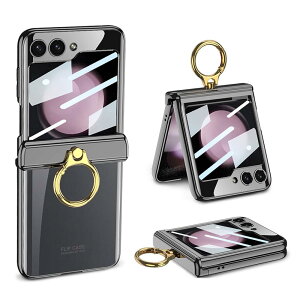 Galaxy Z Flip5 �N���A �P�[�X �q���W�ی� Samsung �M�����N�V�[Z �t���b�v5 �p �J�o�[ �����O�t�� �X�^���h�@�\ Uovon �X�}�z�P�[�X �w�ʂɕی�t�B�����t�� �X�g���b�v���t�� ���b�L ���y�� �����^ 