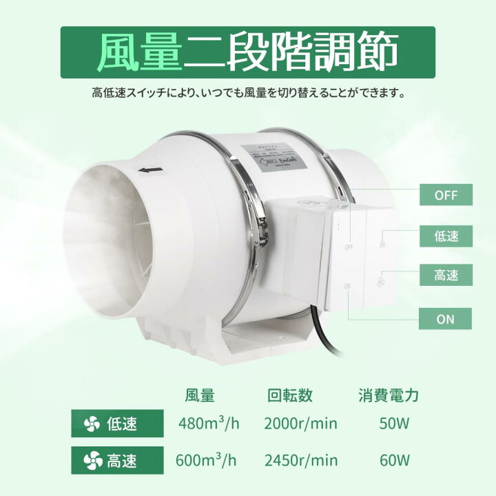 楽天市場】BreeRainz ダクトファン Φ150mm ダクト用換気扇 高低速 