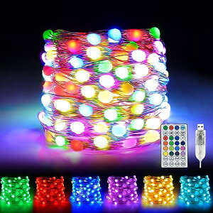 Dalugo LED イルミネーションライト USB式 LED ストリングライト RGB16色 クリスマスツリーライト 10M 100球 フェアリーライト 高輝度大玉ビーズ ジュエリーライト 12点灯パタン リモコン制御 タイマ