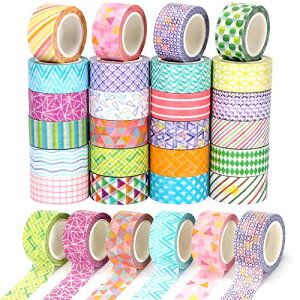AUGSHYO マスキングテープ かわいい 24巻セット 5m巻き 和紙テープ 装飾テープ DIY用 プレゼント包装 15mm幅 (カラフル)
