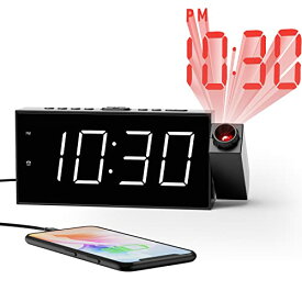 時計 投影 デジタル投影時計 子供用 ACアダプター式目覚まし時計 ベッドルーム適用 天井の壁に投影されたデジタル目覚まし時計 ヘビースリーパー用のデュアルラウド目覚まし時計 USBポート 使いやすい スヌーズ 調光器 プラグイン、12/24H調整可能
