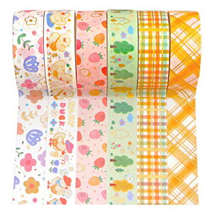 Yubbaex マスキングテープ 金箔押し 可愛いデザイン 15mm幅 x 6巻 プレゼント包装、DIY工芸品、ノートの装飾に使える (小さなアヒル 6巻)