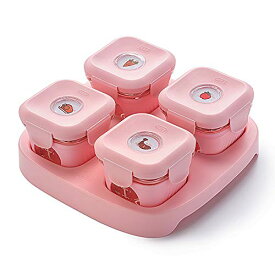 [マラソン期間中ポイント5倍]Kalar ベビー離乳食保存器容器 4個入りガラス製品 (ピンク)………