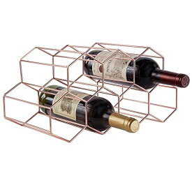 [マラソン期間中ポイント5倍]金属製 ワインラック ワインボトルホルダー 積み重ね式 7本用 ワイン棚 ワイン収納 ワインスタンド ワインストレージ (ローズ ゴールド, 7 ボトル)
