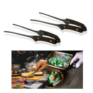 aninako キャンプ トング 焼肉トング BBQ トング 304ステンレス 自立式 バーベキュートング 調理器具用品 火傷防止 トング 火はさみ 軽量 耐熱 屋外用食器 (ブラック 2本セット)