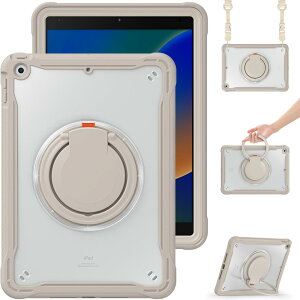 縦置き 横置き iPad 10.2 第 7 8 9世代 ケース 肩掛け 360°回転持ち手 ペン収納 iPad7 iPad8 iPad9 カバー ショルダーストラップ付き ハードPC +シリコン リングスタンド 耐衝撃 半透明 背面カバー つや