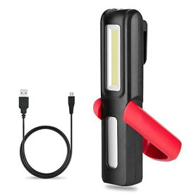 [マラソン期間中ポイント5倍]COOLEAD COB 作業灯 LEDワークライト USB充電式 懐中電灯 高輝度 マグネットスタンド＆フック付き 軽量 小型 日常応急照明/自動車整備/夜間作業 (レッド)