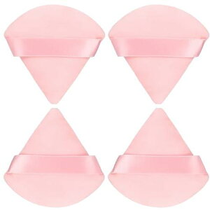 YOYOSOFT パウダーパフ 三角パフ 4個入 細かい部分に対応 幅6.5cm×長さ7cm フロッキー素材 フェイスパウダーパフ 使い捨て 大容量 パフ メイク (ピンク)