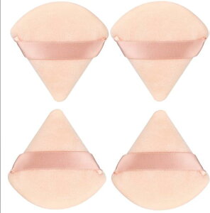 YOYOSOFT パウダーパフ 三角パフ 4個入 細かい部分に対応 幅6.5cm×長さ7cm フロッキー素材 フェイスパウダーパフ 使い捨て 大容量 パフ メイク (オレンジ)