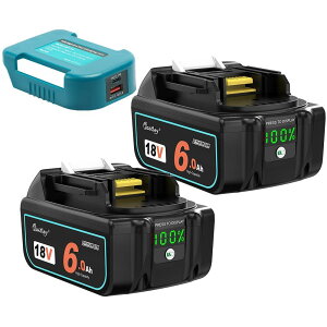 Waitley 2Zbg}L^18V ݊ obe[ BL1860 18V 6.0Ah 6000mAh}L^dHobe[ LEDfW^cʕ\ `Edr obe[ USB[dA_v^[t ԍƉ\ PSEACE}[N