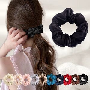 シュシュ シルク ヘアゴム シュシュ 黒 シルクシュシュ 100% silk ヘアアクセサリー 大人 大きめ 髪留め まとめ髪 ポニーテール シンプル かわいい ファッション雑貨 レディース 睡眠 就寝前 シ