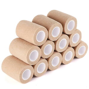 自着性テープ 粘着包帯 テーピング バンデージ 包帯 テープ 柔軟な包帯 伸縮包帯 多機能 不織布 弾性包帯 伸縮性 通気性 ペットにも 12巻入 7.5cm*4.5m