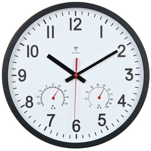 Nbdeal 掛け時計 電波時計 温度 湿度 連続秒針 静か アナログ 直径30cm (ブラック)