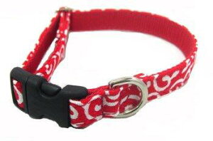 【首輪処】犬用 首輪 カラー おしゃれかわいい唐草模様 伝統的な美しい和柄がお散歩中も目をひく 京都直送の唐草生地使用 (M, レッド)