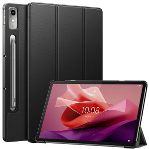 MoKo Lenovo Tab P12 �P�[�X 2023 Lenovo Tab P12 12.7�^�^�u���b�g�p�ی�P�[�X ���m�{�^�u P12�iZACH0002JP�j��p�ی�J�o�[ �X�^���h�P�[�X �I�[�g�X���[�v�Ή� PC+PU�� �蒠�^ �y�� �ϏՌ� Black