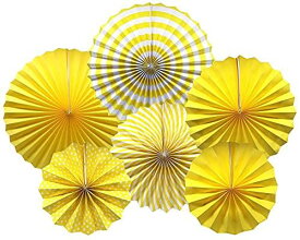 ZOYUBS ペーパーファン 飾り付け6枚セット お花紙 扇フラワー ペーパーファン ペーパー デコレーション誕生日 飾り付け ペーパーファン 結婚式 クリスマス ハロウィン 卒業式 飾り付け 祭り イベント モール パーティーデコレーション パーティー 飾り付け 写真背景 (黄色い