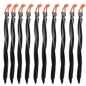 YAPJEB ペグ テントペグ 軽量 25cm スクリュー タープペグ アルミ 芝生 砂地 海水浴場 柔らかい土 砂利 キャンプ ツーリング 10本セット 収納袋付き (ブラック)