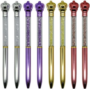 Maydahui おしゃれ クラウン ダイヤモンド クリスタル 油性 ボールペン 8本セット 0.5mm 黒インク かわいい キラキラ 文房具 可愛い 子供 学生 ギフト プレゼント