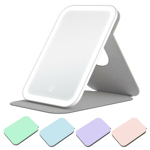 COSOWO女優ミラー 卓上 折りたたみ スタンド 携帯型 鏡 LEDライト付き 明るさ調節 3色調光 無段階調光 自動消灯 消し忘れ メモリ機能 自動ロックカバー 滑り止めカバー 卓上鏡 化粧鏡 ドレッサ