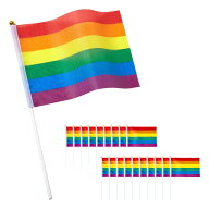【レビュープレゼント】レインボー フラッグ LGBT 旗 グッズ 布製 棒付き 14x21cm 20本セット