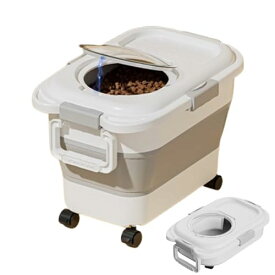 【 P5倍＋レビュープレゼント】ペットフード 保存容器 犬 猫 ストッカー 折りたたみ 密閉 保存 貯蔵 キャスター付き (グレー)