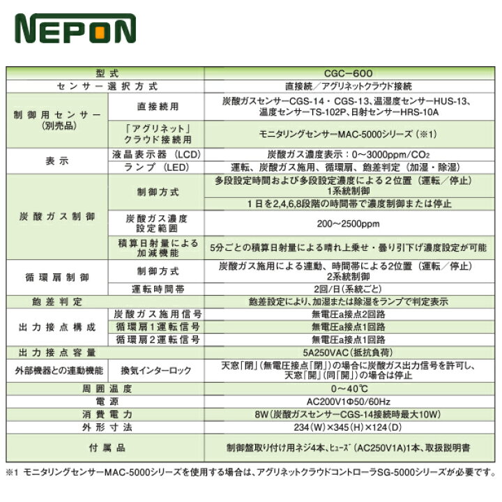 楽天市場】ネポン グロウエア CO2指南番 CGC-600_1 炭酸ガス 