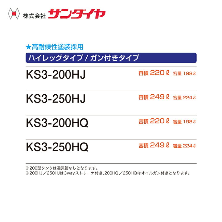 楽天市場】サンダイヤ 灯油タンク 容量224L ハイレッグタイプ SUNDIA 