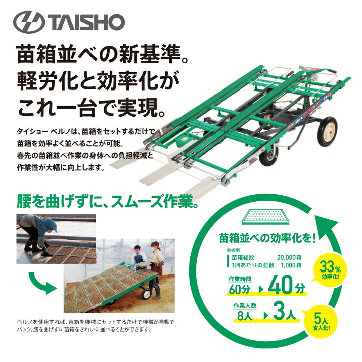 楽天市場】タイショー 苗箱並べ機 ベルノ 3列並べ 作業能率800〜1,600 