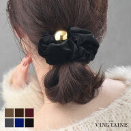 メタルボール付きベロアシュシュ 上品 大人 まとめ髪 ポニーテール オフィス ヘアアクセ HS-229