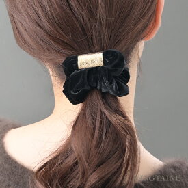 楽天スーパーSALE◆ネコポス送料無料◆プレート付きベロアシュシュ ヘアアクセ ヘアアクセサリー 秋冬 HS-92 レディース 大人っぽい シンプル かわいい おしゃれ プレゼント【mbgt】