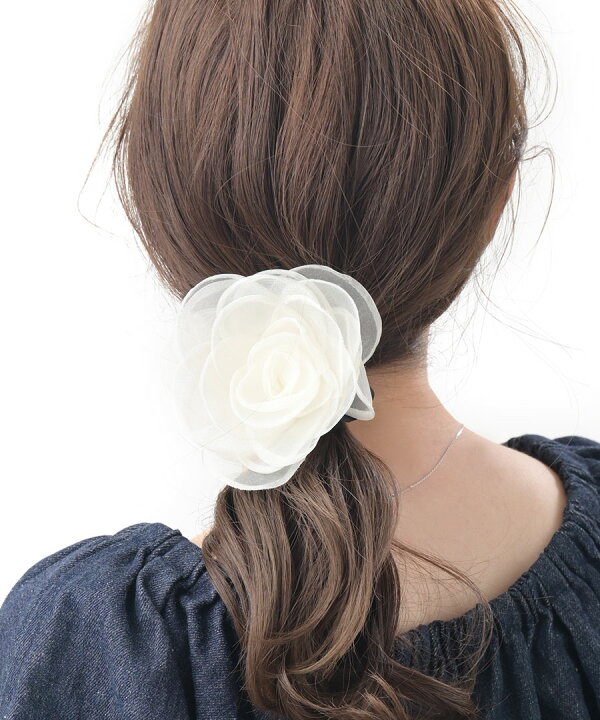 楽天市場】シュシュ ヘアゴム カメリア オーガンジー 花 フラワー 