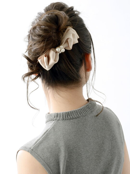バレッタ コットンパール サテンリボン ビジュー エレガント オフィス 立体 ヘアアクセ ヘアアクセサリー キスカ レディース 大人っぽい シンプル かわいい おしゃれ プレゼント H-992 神戸ヴァンテーヌ ネイビ-ビッグリボンバナナクリップヘアクリップ紺テープリボンバレッタヘアアクセ