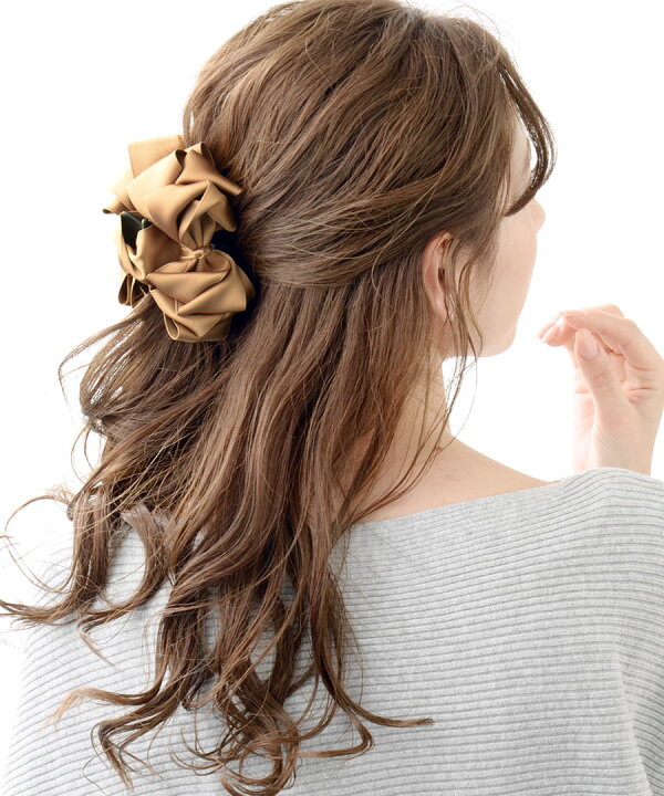 楽天市場 フリルリボンバンスクリップ 大きめ 可愛い ヘアクリップ 大人っぽい 上品 かわいい レディース ヘアアクセサリー H7367 ネコポス不可 神戸ヴァンテーヌ