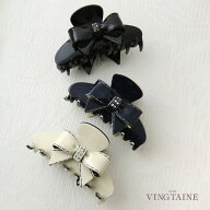 エナメル調ステッチリボンバンスクリップ 上品 光沢 ヘアクリップ 可愛い お洒落 大人カジュアル ヘアア…
