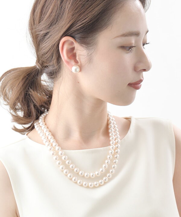 楽天市場】ネックレス パール ロング 10mm シンプル ボリューム 2連 2 
