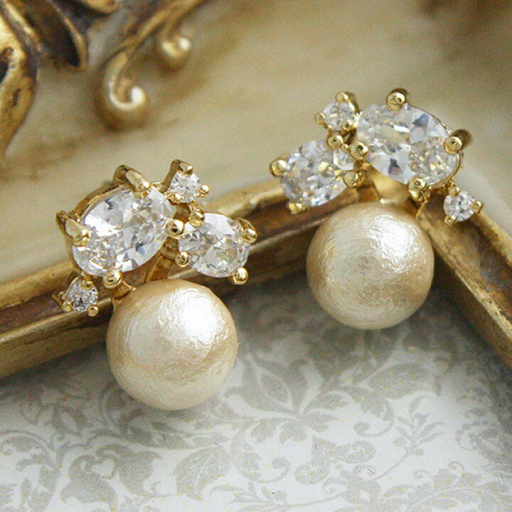 楽天市場】コットンパールビジューピアス イヤリング ネジバネ式 