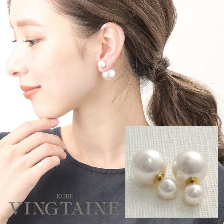 楽天市場】ピアス パール キャッチ 10mm 18mm 大粒 ダブルパール 