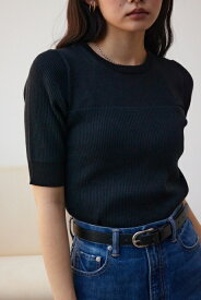 シアー切替5分袖リブニットトップス / AZUL BY MOUSSY/アズール バイ マウジー/レディース/トップス ニット