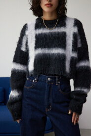 チェックパターンクロップドシャギーニット / AZUL BY MOUSSY/アズール バイ マウジー/レディース/トップス ニット【MARKDOWN】